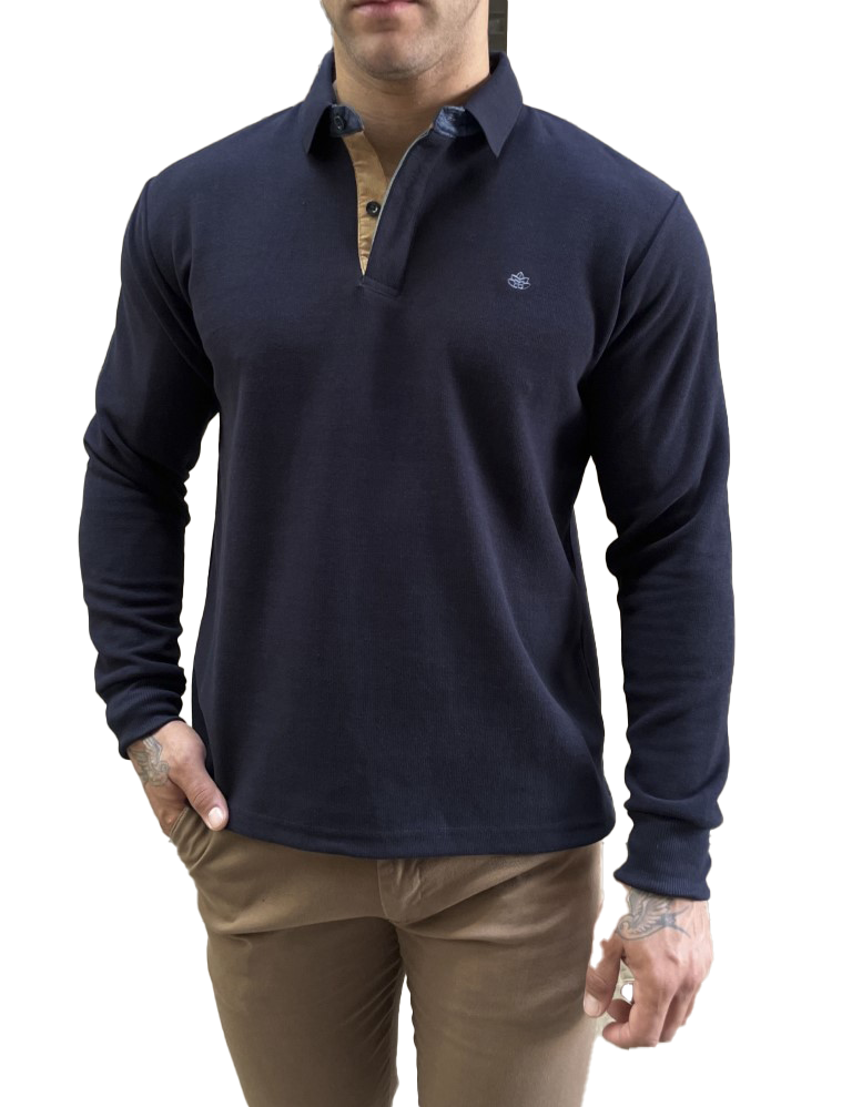 Everbest Ανδρική μπλε Polo μακρυμάνικη μπλούζα Plus size 251034 φωτογραφία